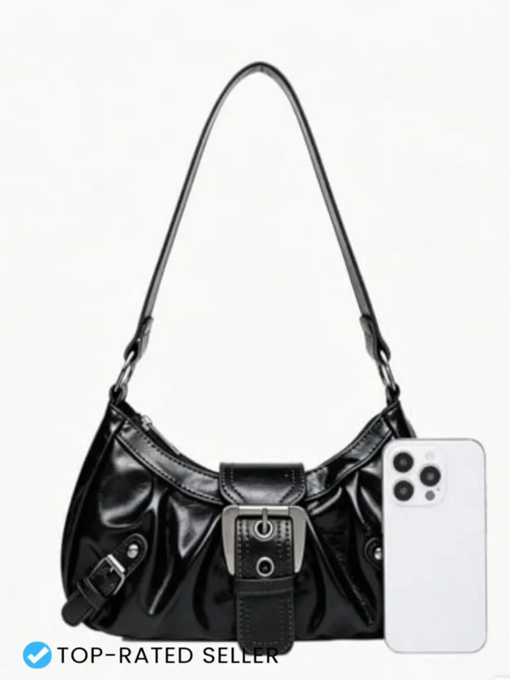 Faux Leather Mini Hobo Shoulder Bag Y2K Vintage Buckle Purse